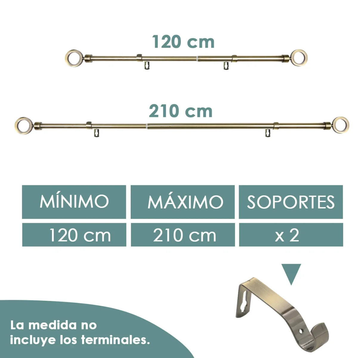 Barra De Cortinas Universal Extensible Acero Aro. Dorado - Imagen 9