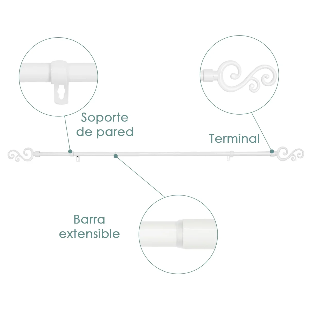 Barra De Cortinas Universal Extensible Metal Forma S- Blanco - Imagen 3