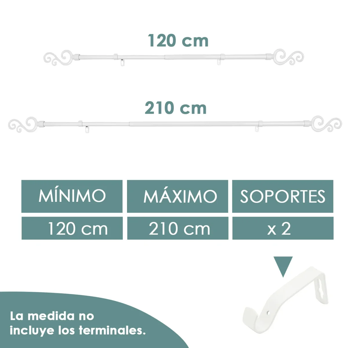 Barra De Cortinas Universal Extensible Metal Forma S- Blanco - Imagen 4