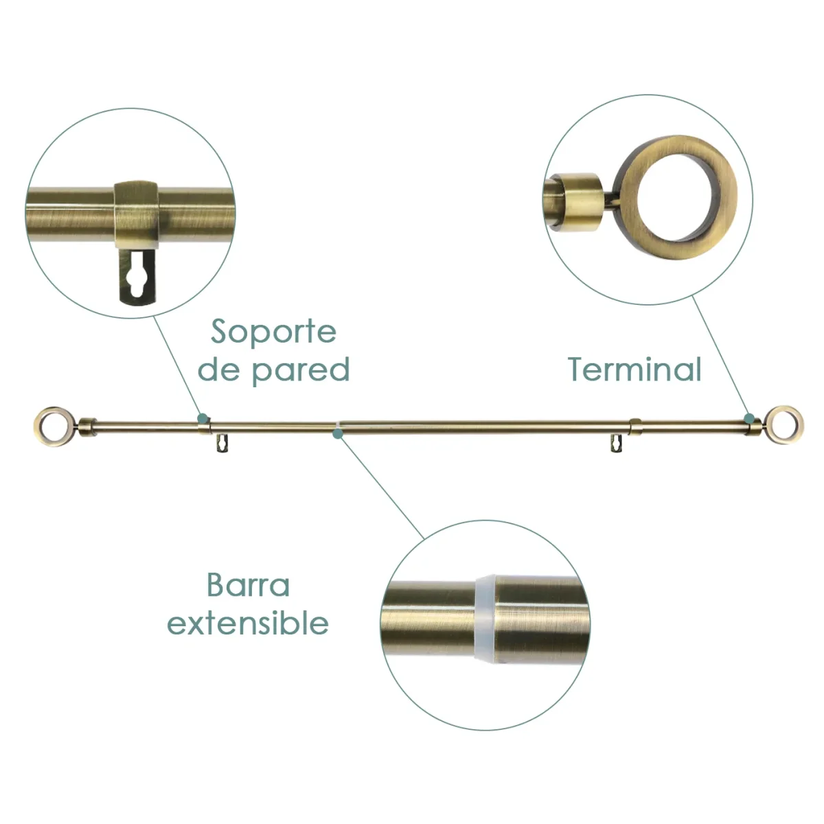 Barra De Cortinas Universal Extensible Acero Aro. Dorado - Imagen 3
