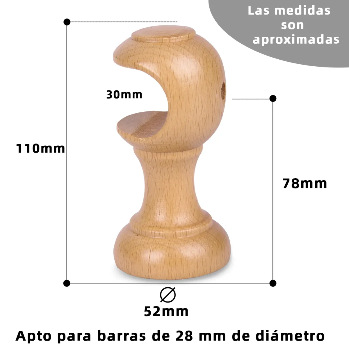 Pack de Dos Soportes para Barra de ø 28 mm- Madera - Imagen 3