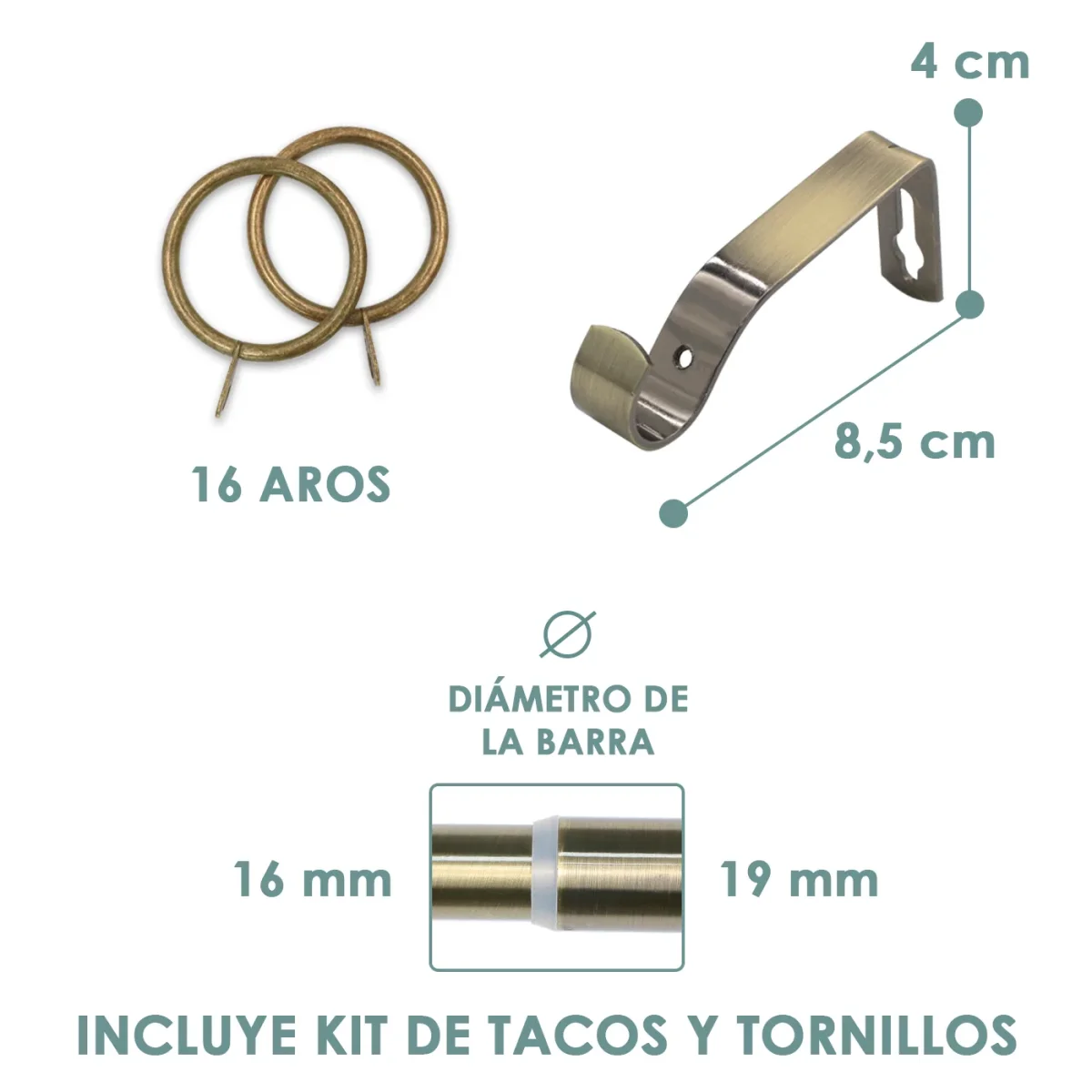 Barra De Cortinas Universal Extensible Acero Aro. Dorado - Imagen 5