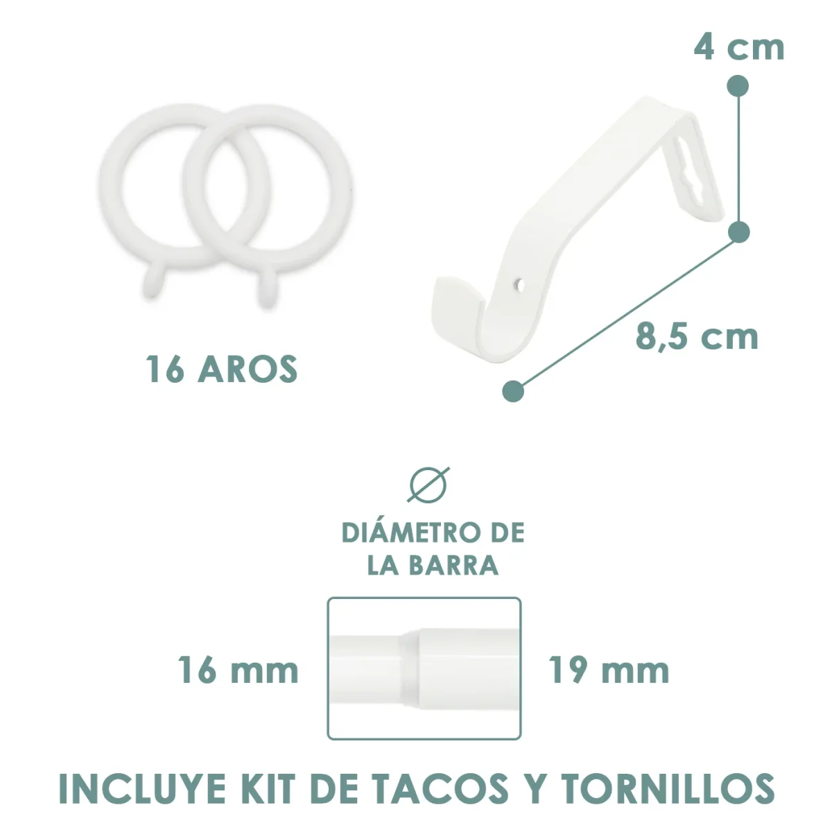 Barra De Cortinas Universal Extensible Metal Forma S- Blanco - Imagen 6