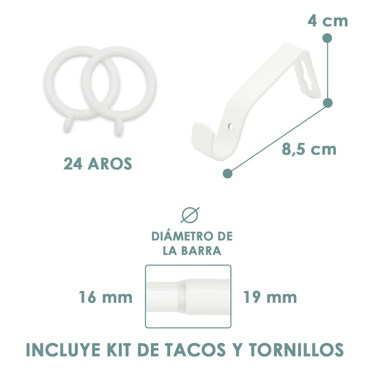 Barra De Cortinas Universal Extensible Metal Forma S- Blanco - Imagen 7