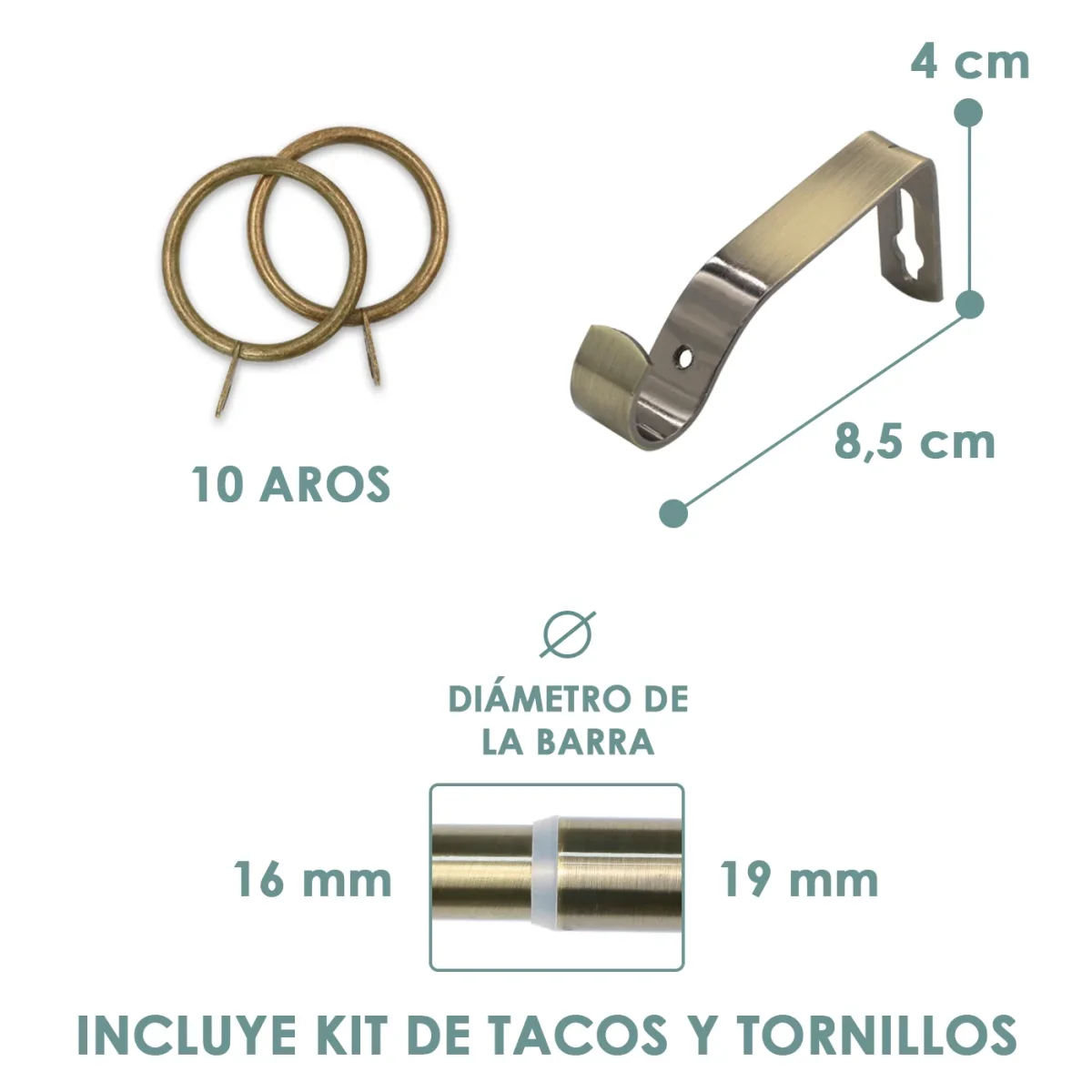 Barra De Cortinas Universal Extensible Acero Bola Cristal. Dorado - Imagen 7