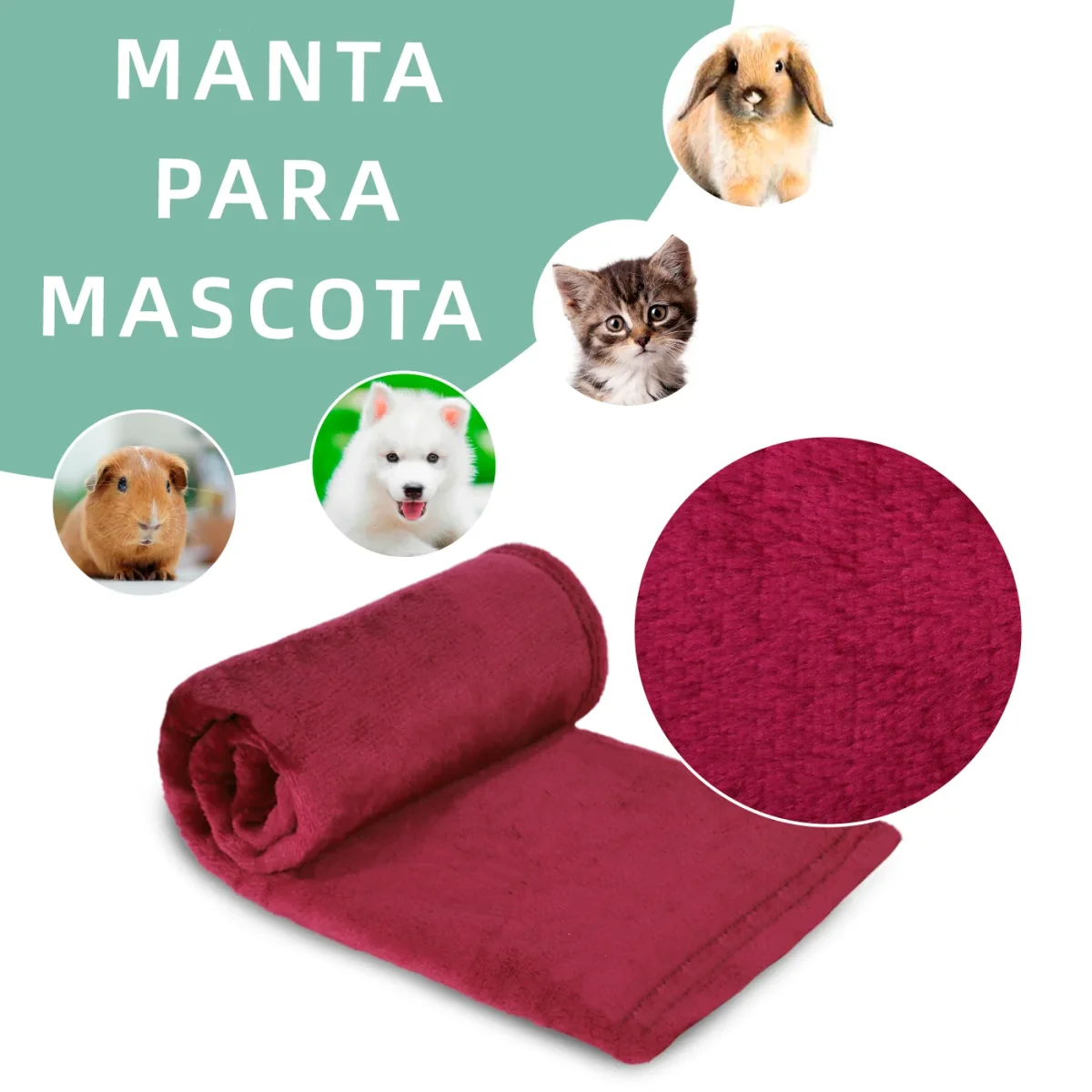 Manta para Perros, Gatos y Mascotas de Terciopelo- Burdeos - Imagen 6