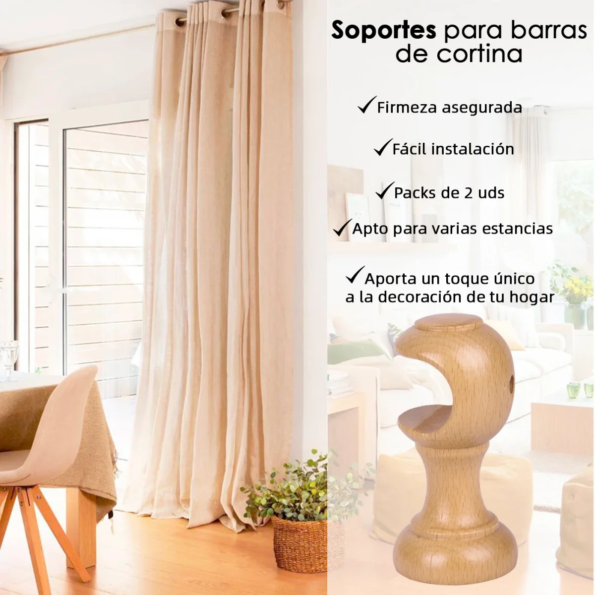Pack de Dos Soportes para Barra de ø 28 mm- Madera - Imagen 6