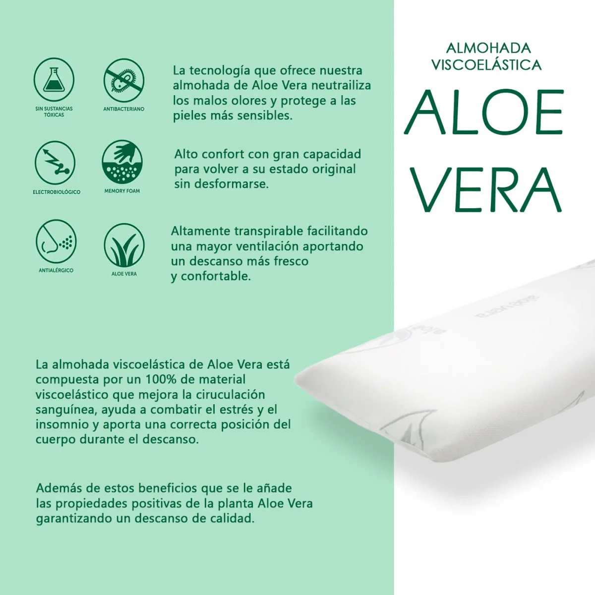 Almohada viscoelástica con tejido de Aloe Vera - 90 cm - Imagen 7