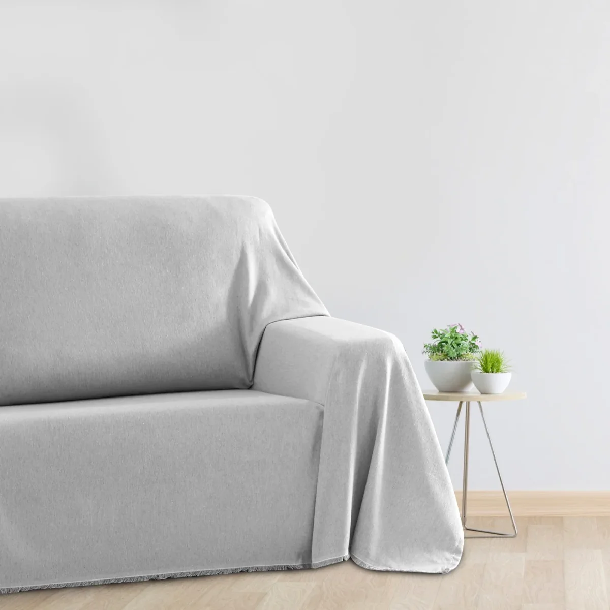 Colcha Plaid Multiusos, Jarapas para Sofá- Liso Gris Claro - Imagen 6