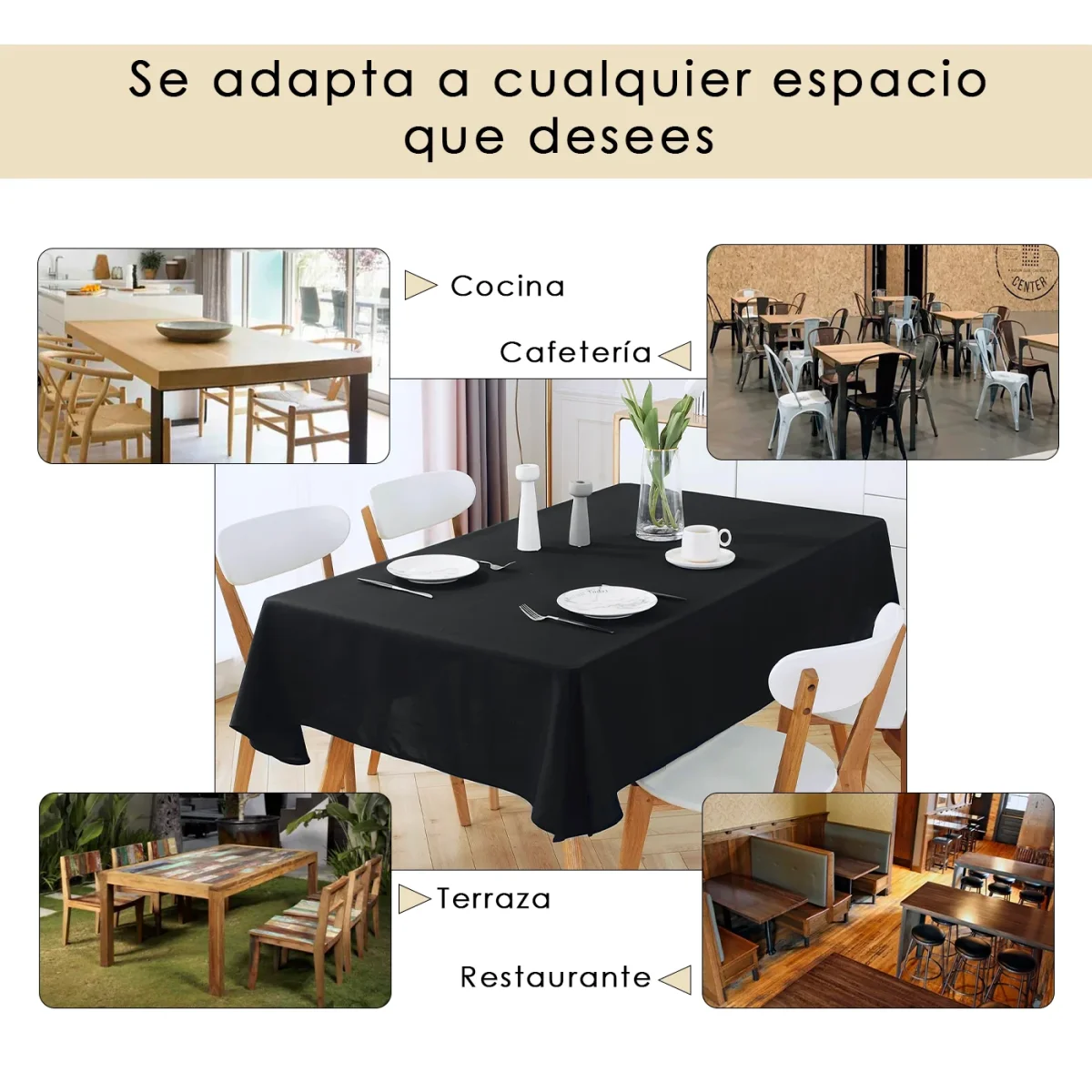 Mantel Antimanchas, Rectangular, Resistente, Impermeable- Negro - Imagen 3