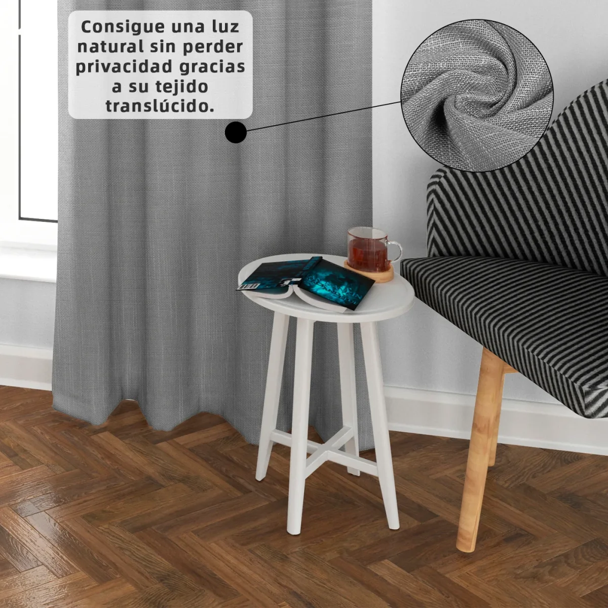 Cortinas de Salón Translúcidas,Lino, Modernas- Gris - Imagen 4