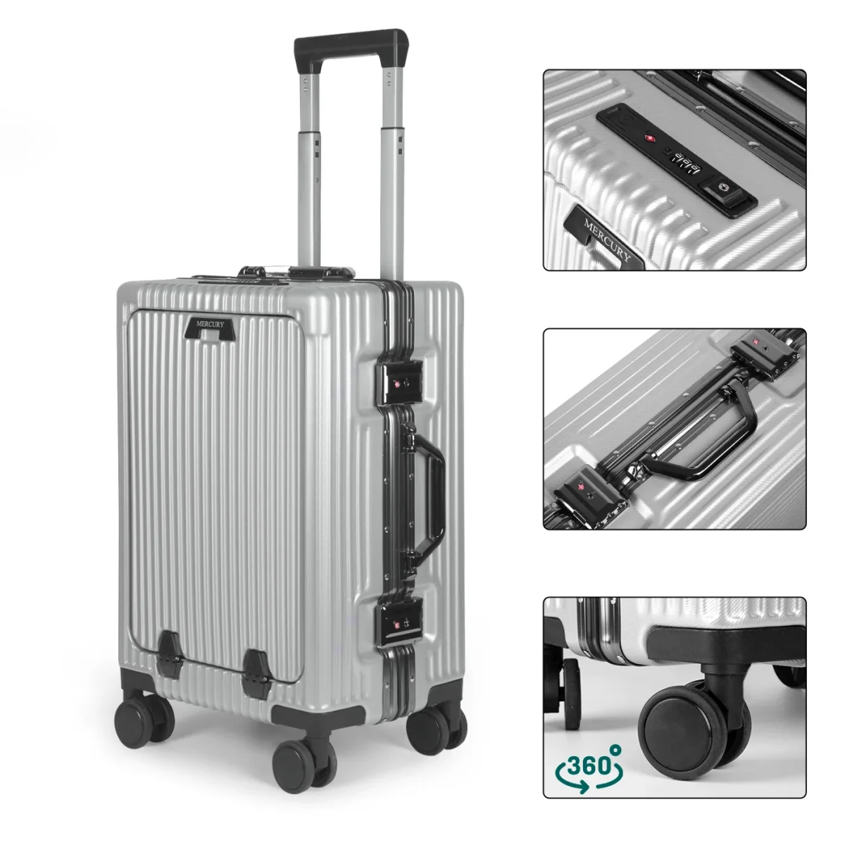 Maleta de Cabina con Neceser de Policarbonato y ABS con USB- Gris Claro - Imagen 3