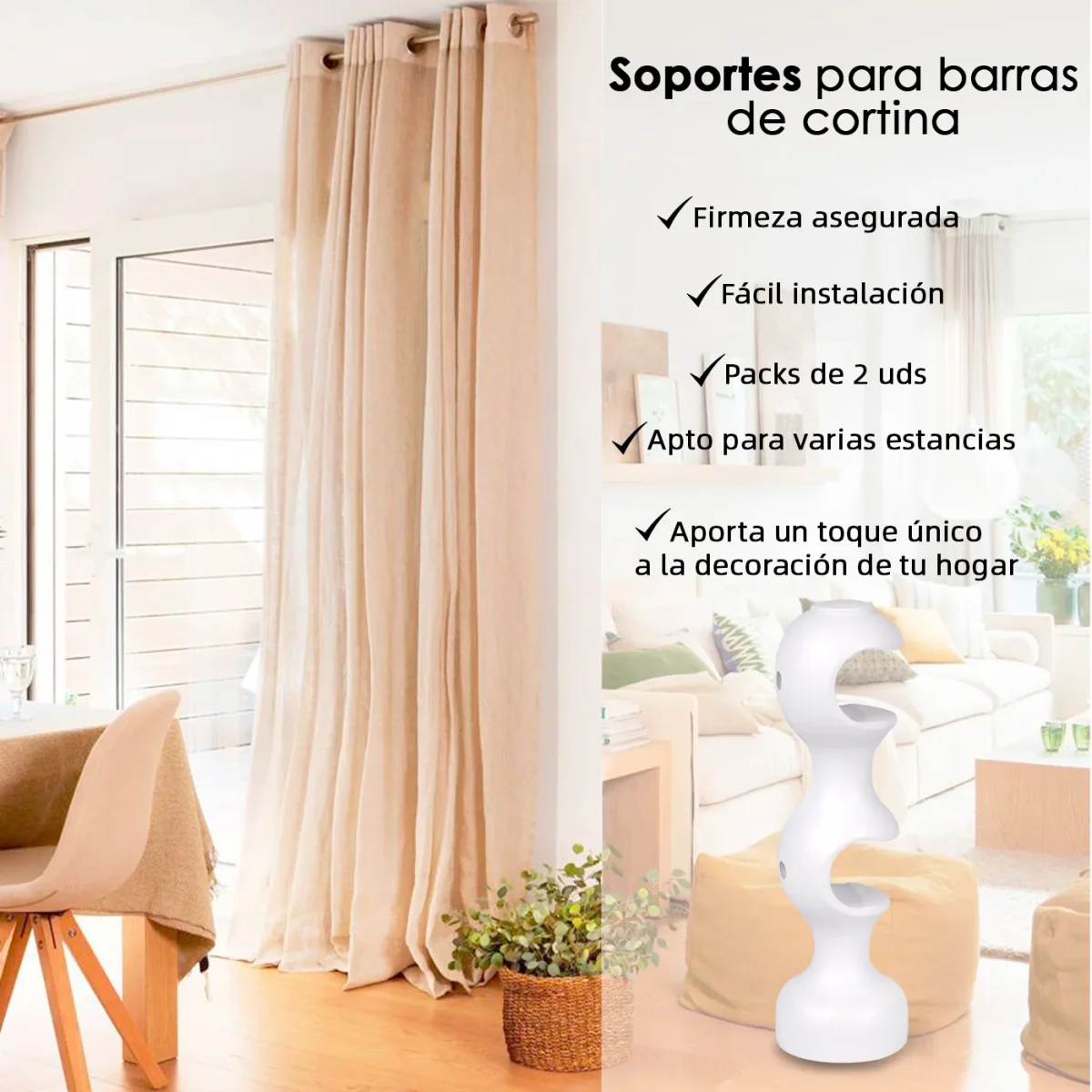 Pack de Dos Soportes de Madera para Barra Doble- Blanco - Imagen 6