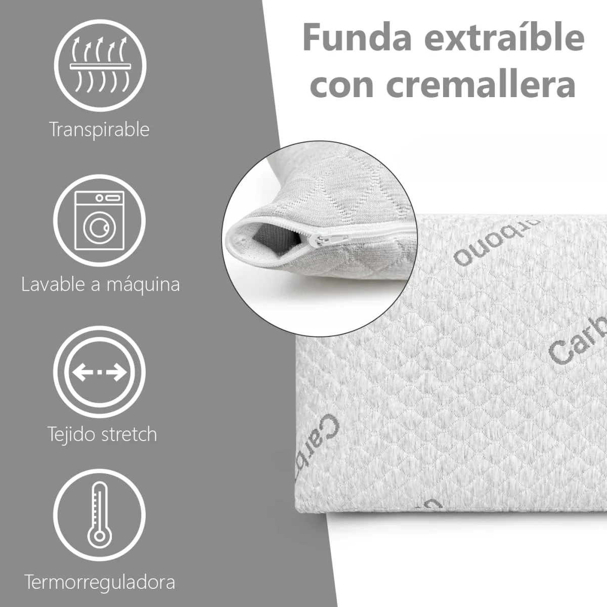 Almohada Viscoelástica de Carbono Perforado, Indeformable y Ergonómica- 105 cm - Imagen 4