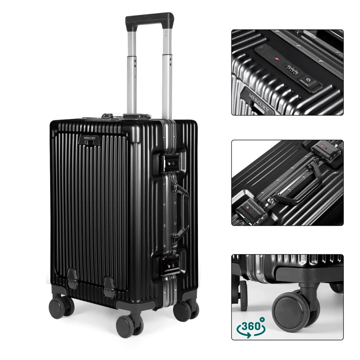 Maleta de Cabina con Neceser de Policarbonato y ABS con USB- Negro - Imagen 3