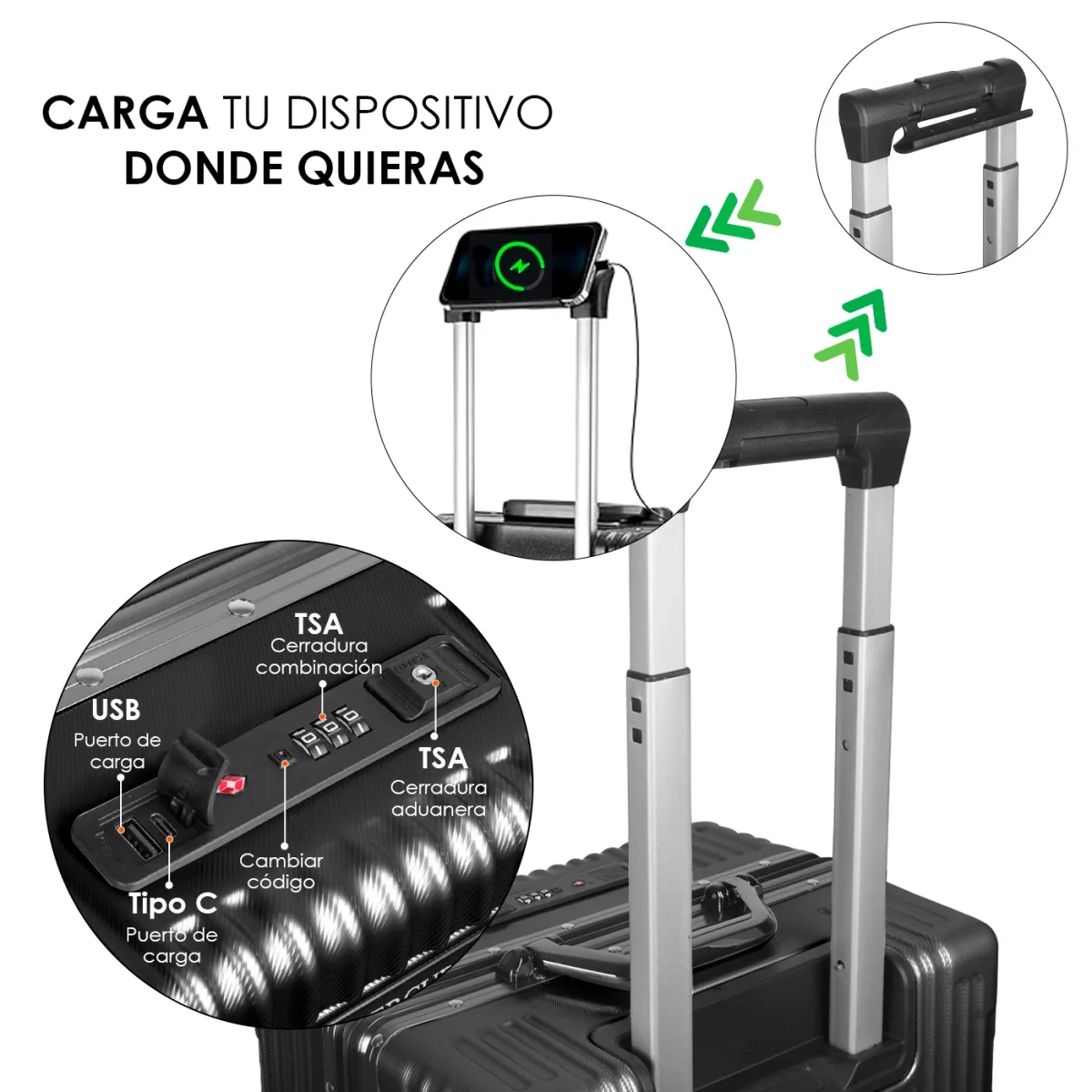 Maleta de Cabina con Neceser de Policarbonato y ABS con USB- Negro - Imagen 4