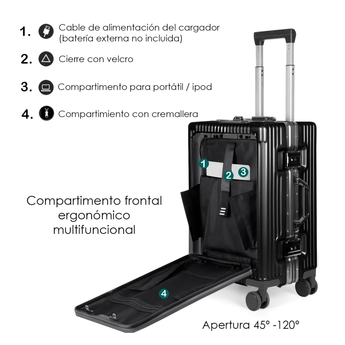 Maleta de Cabina con Neceser de Policarbonato y ABS con USB- Negro - Imagen 6