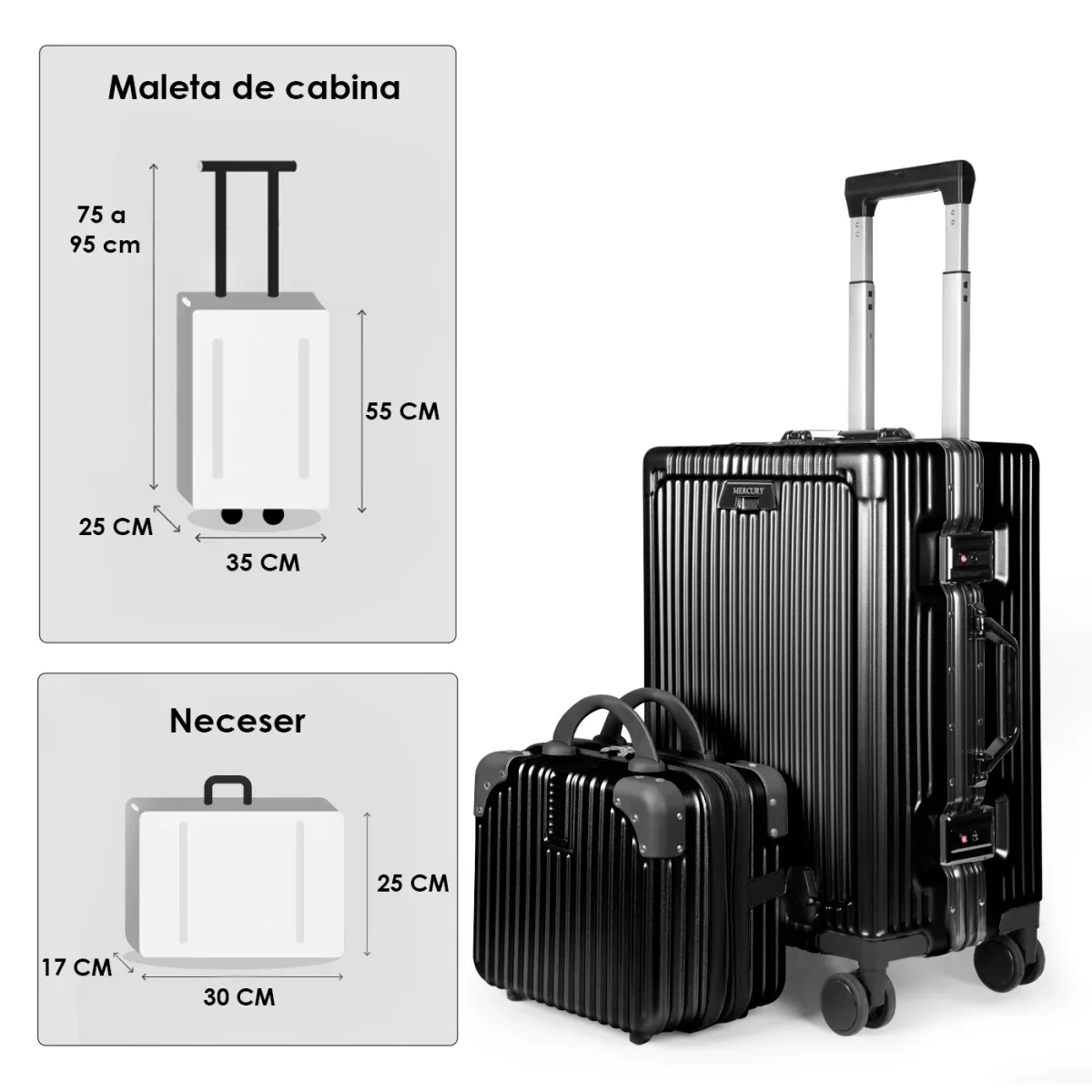 Maleta de Cabina con Neceser de Policarbonato y ABS con USB- Negro - Imagen 9