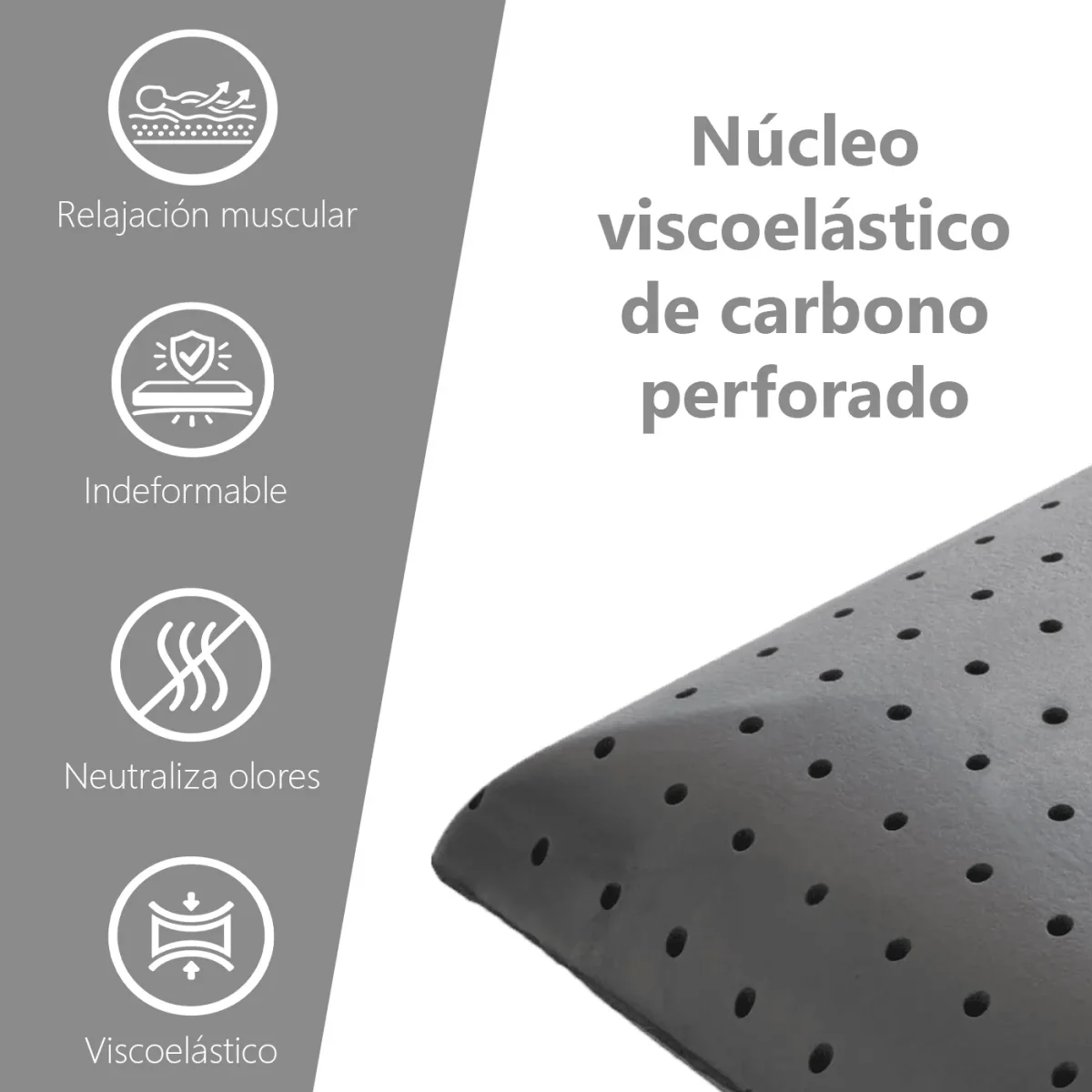Almohada Viscoelástica de Carbono Perforado, Indeformable y Ergonómica- 80 cm - Imagen 5