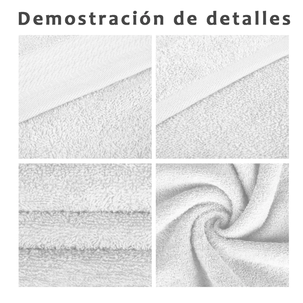 Juego de Toallas 100% Algodón de 500gsm.2Baño+2Mano+4Bide, Blanco - Imagen 4