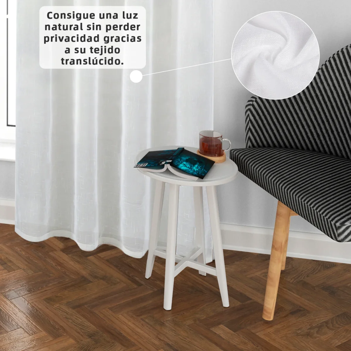 Cortinas de Salón Translúcidas, Lino, Modernas- Blanco - Imagen 4