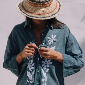Caftán largo algodón bordado floral Camis