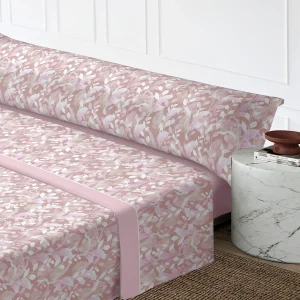 Juego Sábanas Estampadas de Verano y Entretiempo 100% Poliéster- Hojas Malva