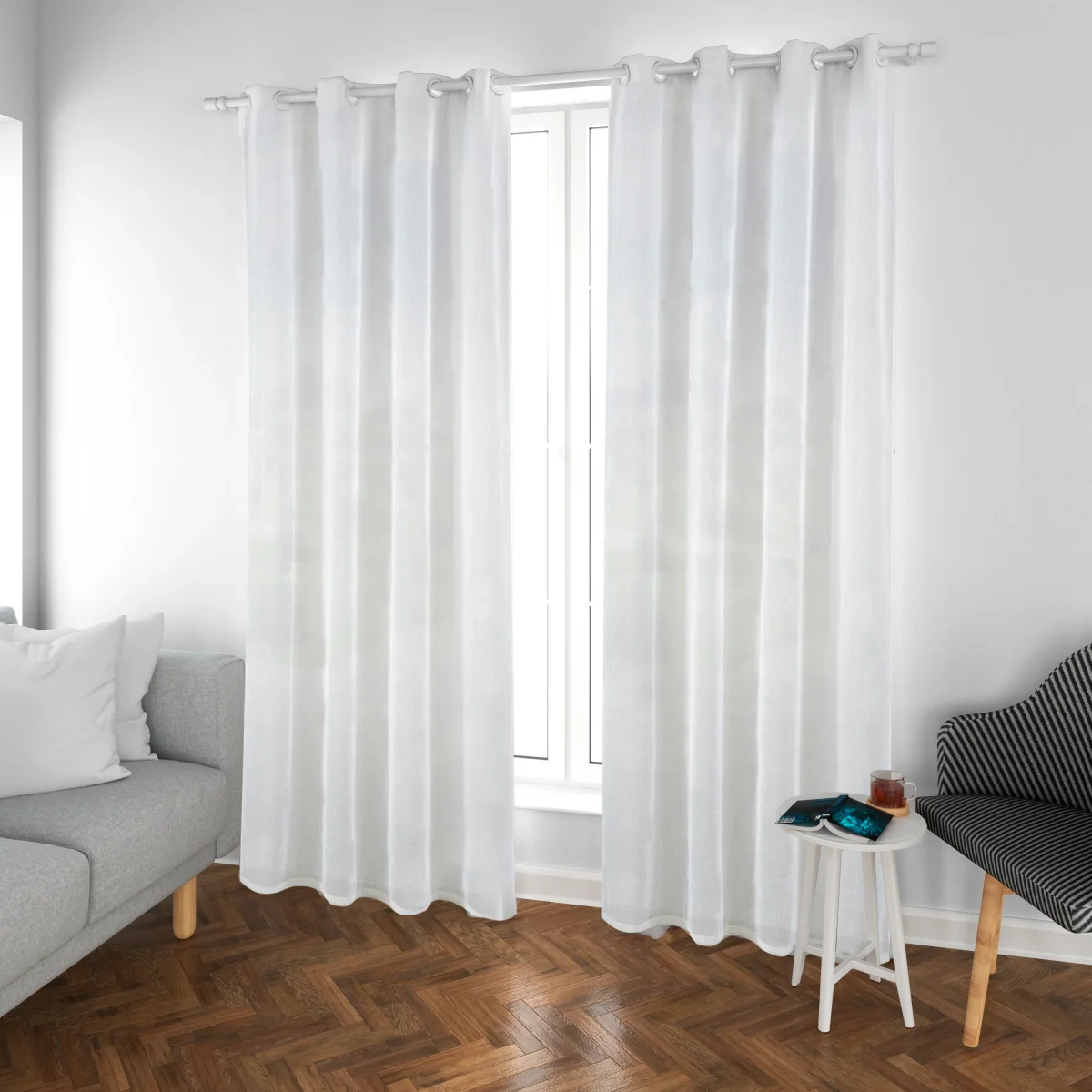 Cortinas de Salón Translúcidas, Lino, Modernas- Blanco - Imagen 2