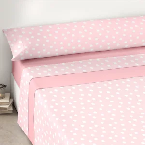 Juego Sábanas de Verano y Entretiempo 50% Algodón y 50% poliéster- Lunares Rosa