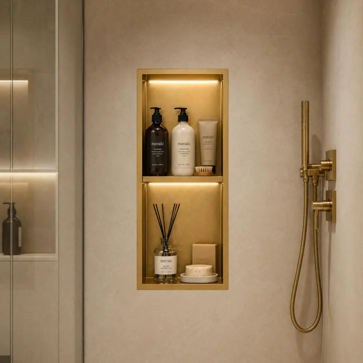 Hornacina Ducha MEDIMEX Marshall HOR006 Oro Cepillado 33x63 - Imagen 6