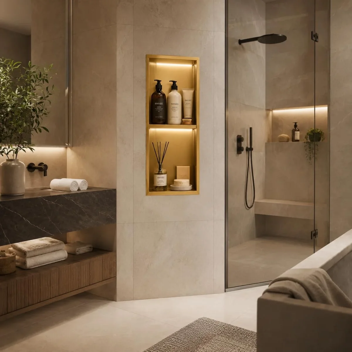 Hornacina Ducha MEDIMEX Marshall HOR006 Oro Cepillado 33x63 - Imagen 5