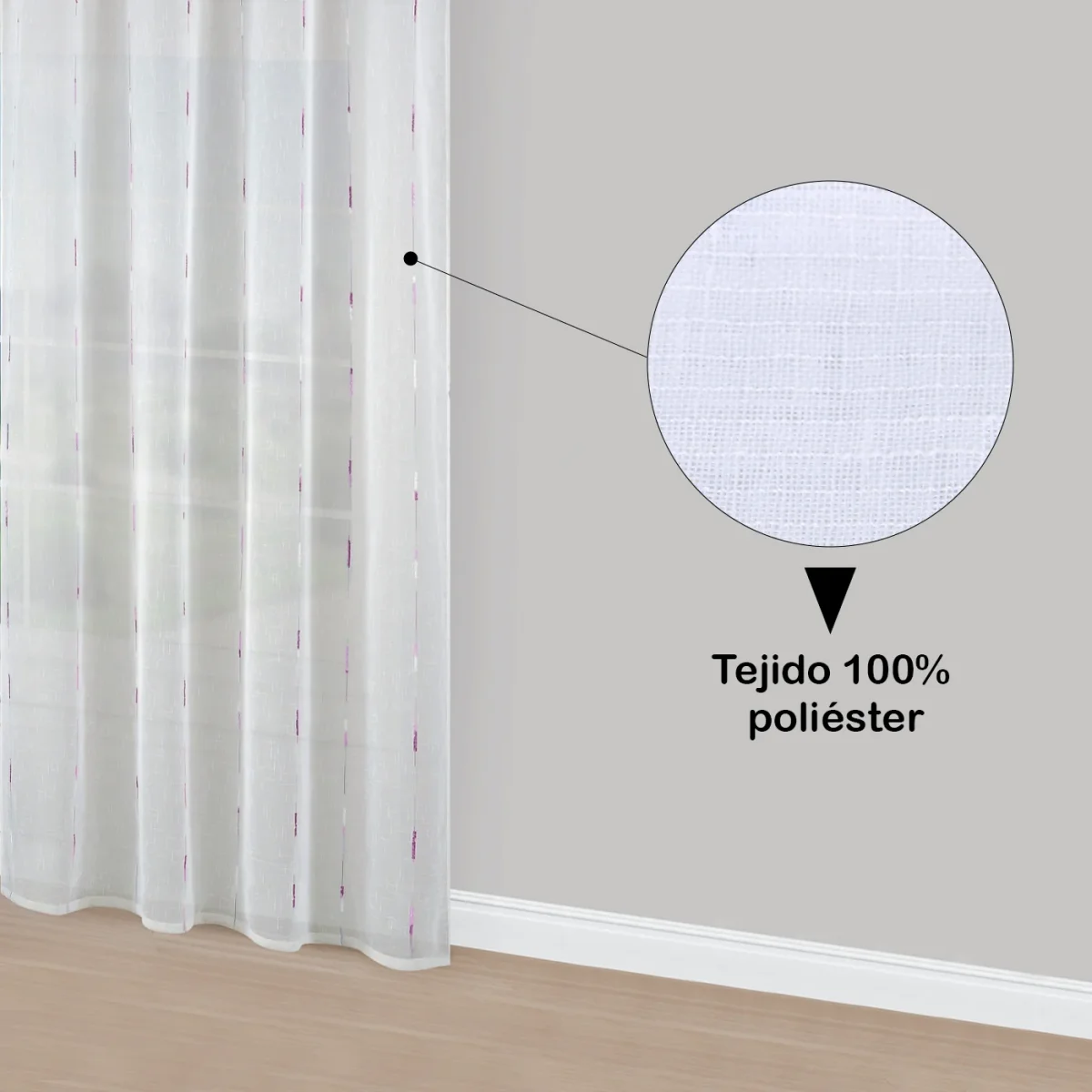 Cortinas Translúcidas Bordadas de un Visillo 2 Piezas- Lila - Imagen 3