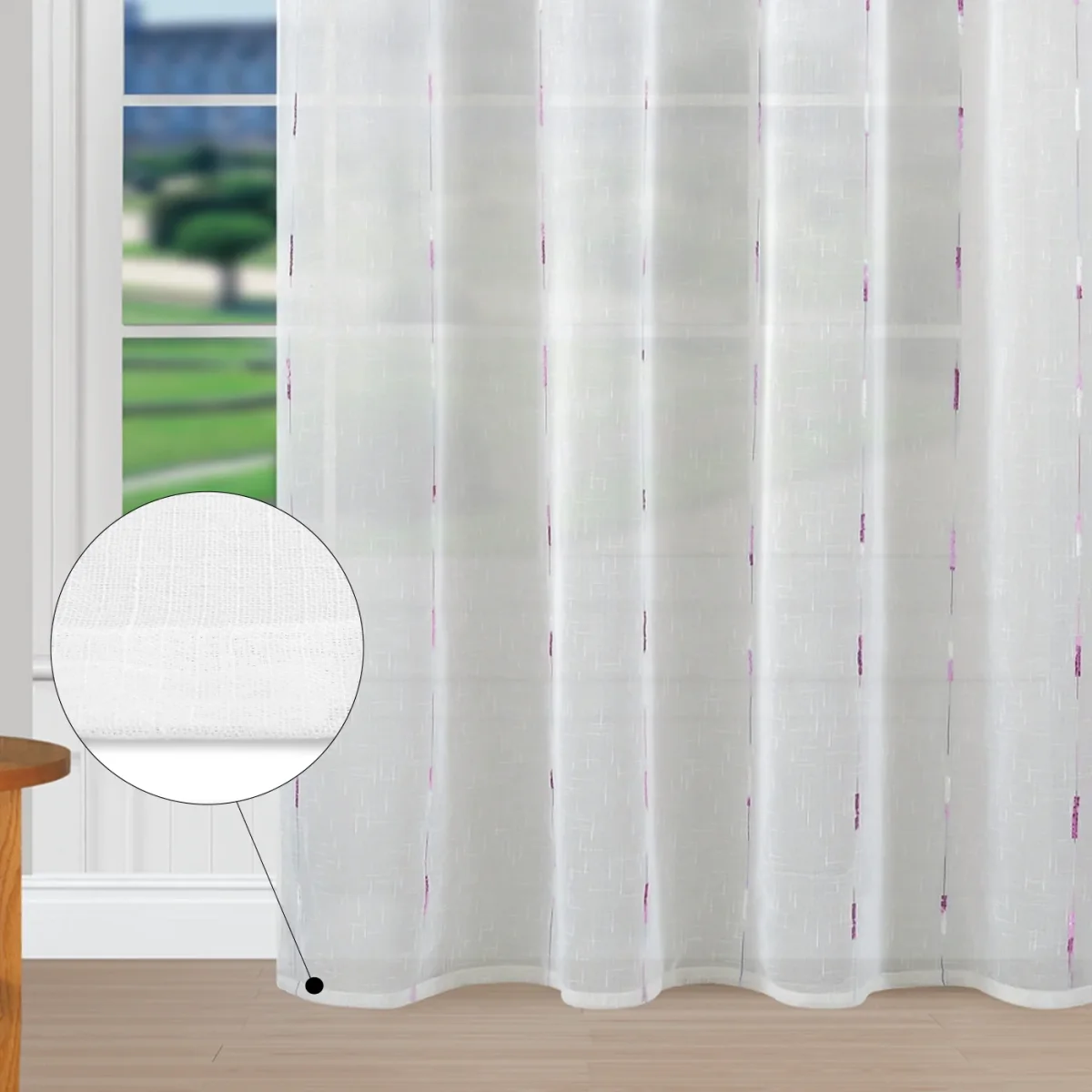 Cortinas Translúcidas Bordadas de un Visillo 2 Piezas- Lila - Imagen 4