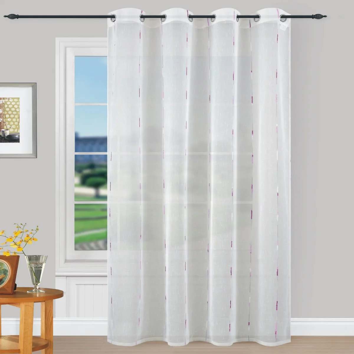 Cortinas Translúcidas Bordadas de un Visillo 2 Piezas- Lila - Imagen 2