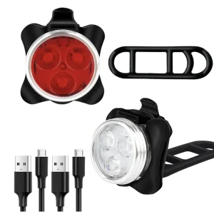 Juego de luces LED para bicicleta delantera y trasera, recargable.