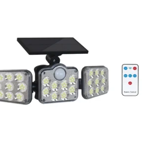 Luz solar LED 3 cabezales ajustables, con sensor de movimiento de 138 LED
