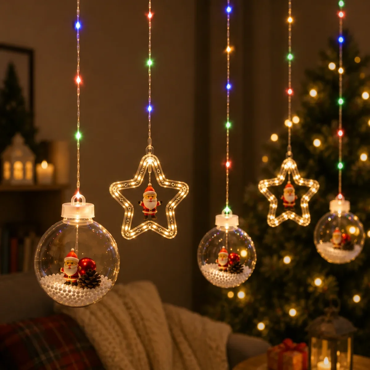 Guirnalda de luces navideñas con figuras de goma - Imagen 3