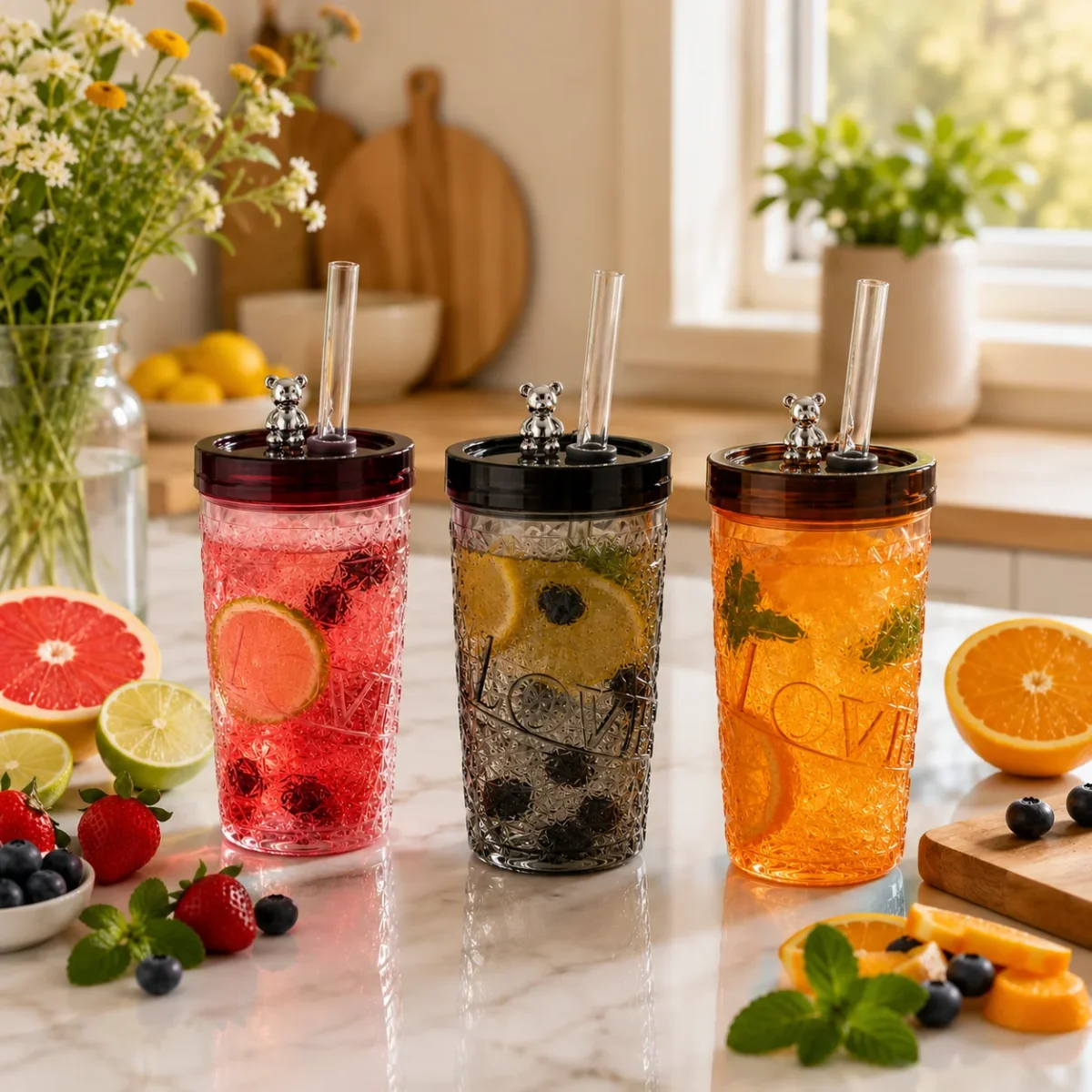Vaso LOVE con sorbete de vidrio - Imagen 2