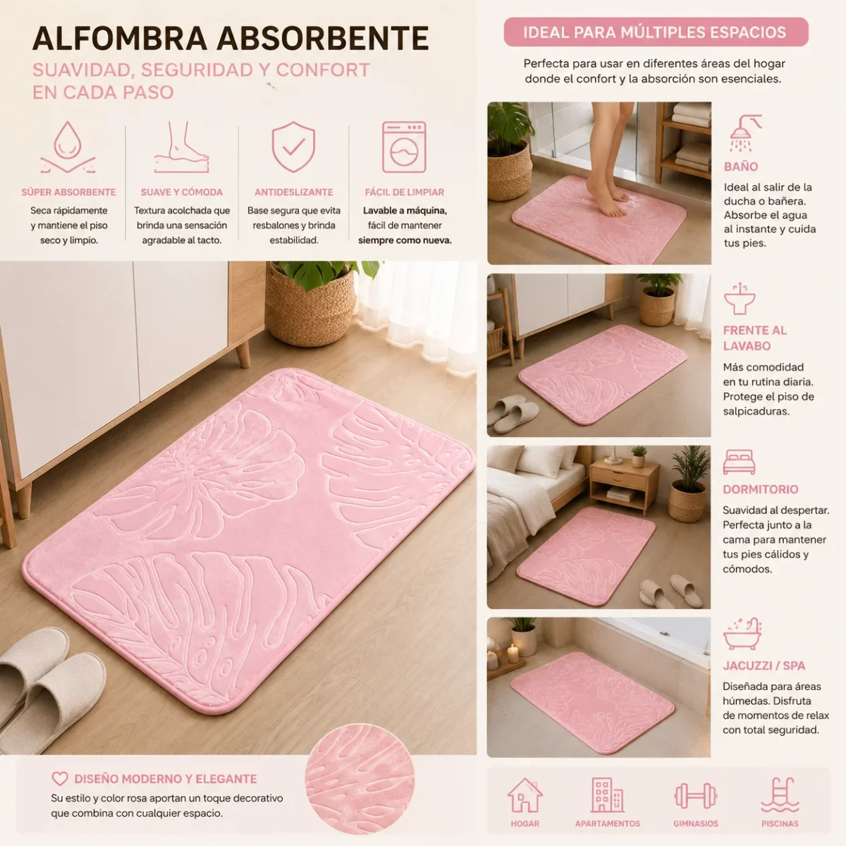 Alfombra Absorbente con Diseño de Hojas - Imagen 3