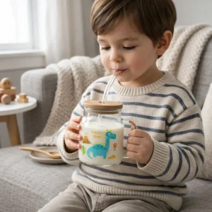 Taza con tapa de bambú diseños infantiles