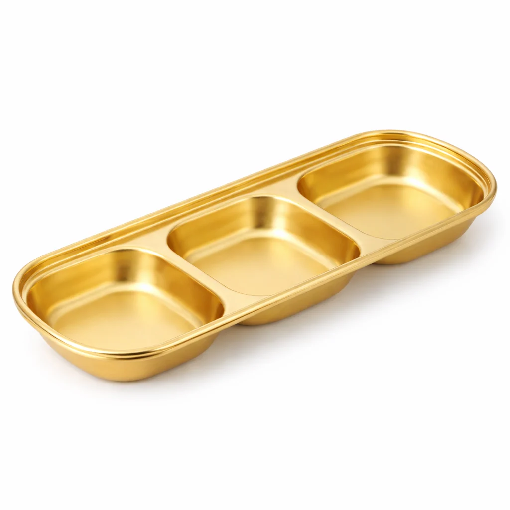 Bandeja Metalica Ovalada con Divisiones Acero Dorada - Imagen 4