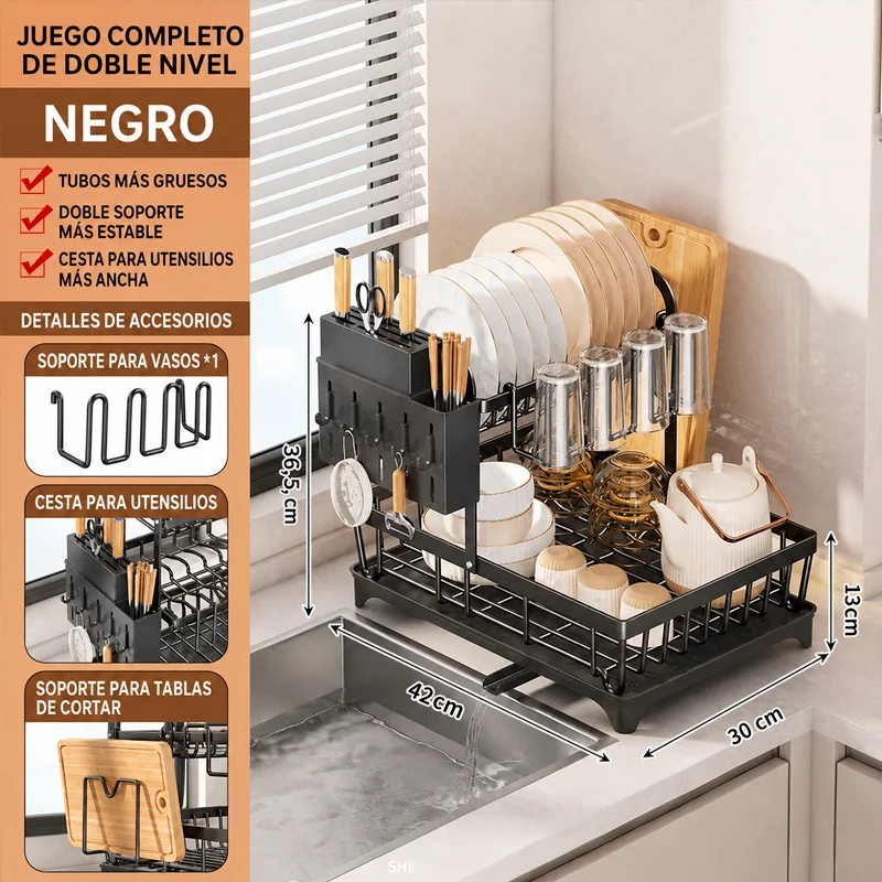 Escurridor de Platos Multifuncional de 2 Niveles NORA - Imagen 7