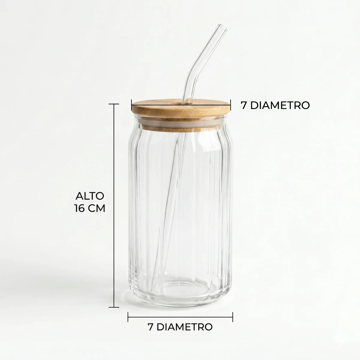 Vaso de Vidrio Estriado con Tapa de Bambú - Imagen 6