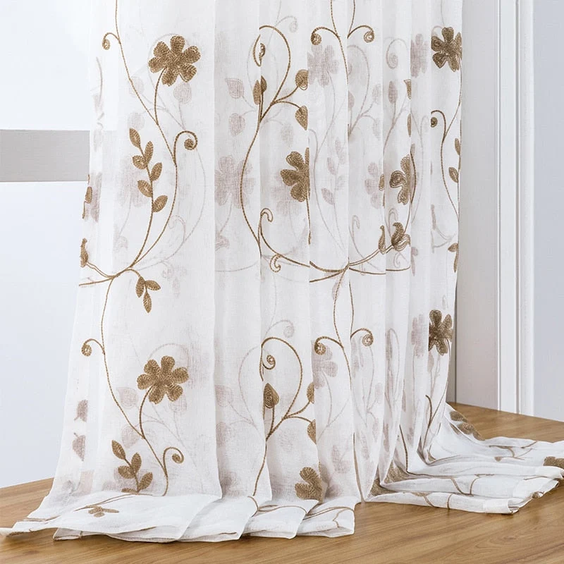 Visillo bordado con ramas y flores - Imagen 2