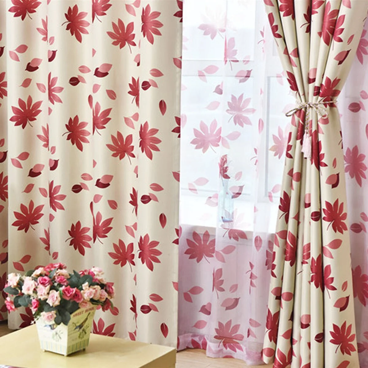 Cortina opaca estampada con hojas otoñales - Imagen 5