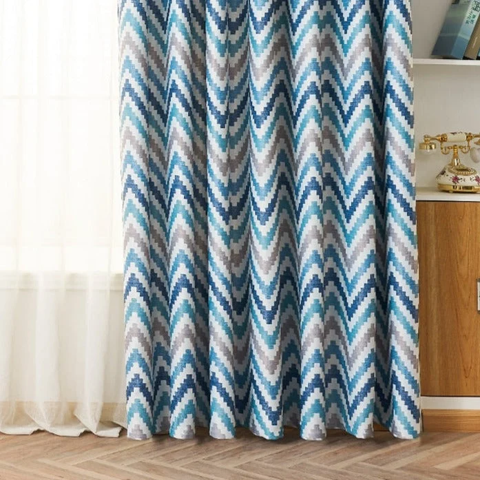 Cortina Opaca Estampado Chevron Azul - Imagen 3