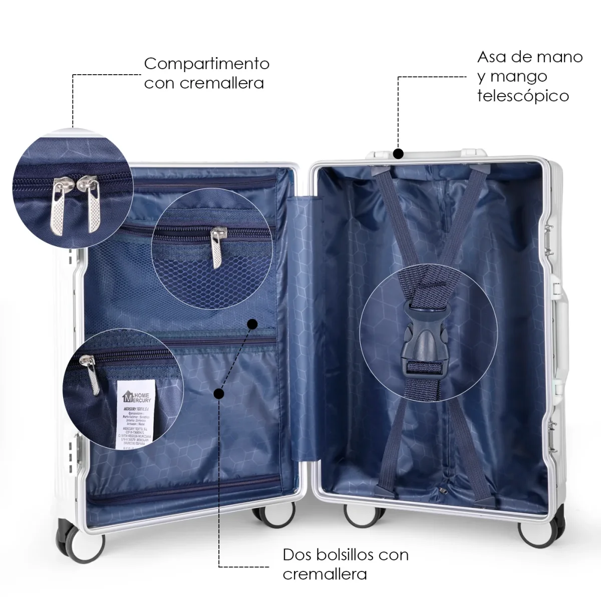 Maleta de Cabina con Neceser de Policarbonato y ABS con USB- Negro - Imagen 7