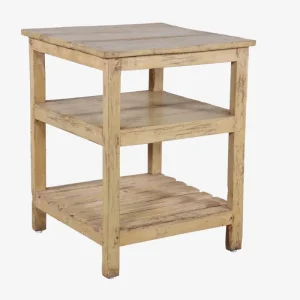 Mesa auxiliar de madera de teca beig estilo vintage 79x62cm núm. 89