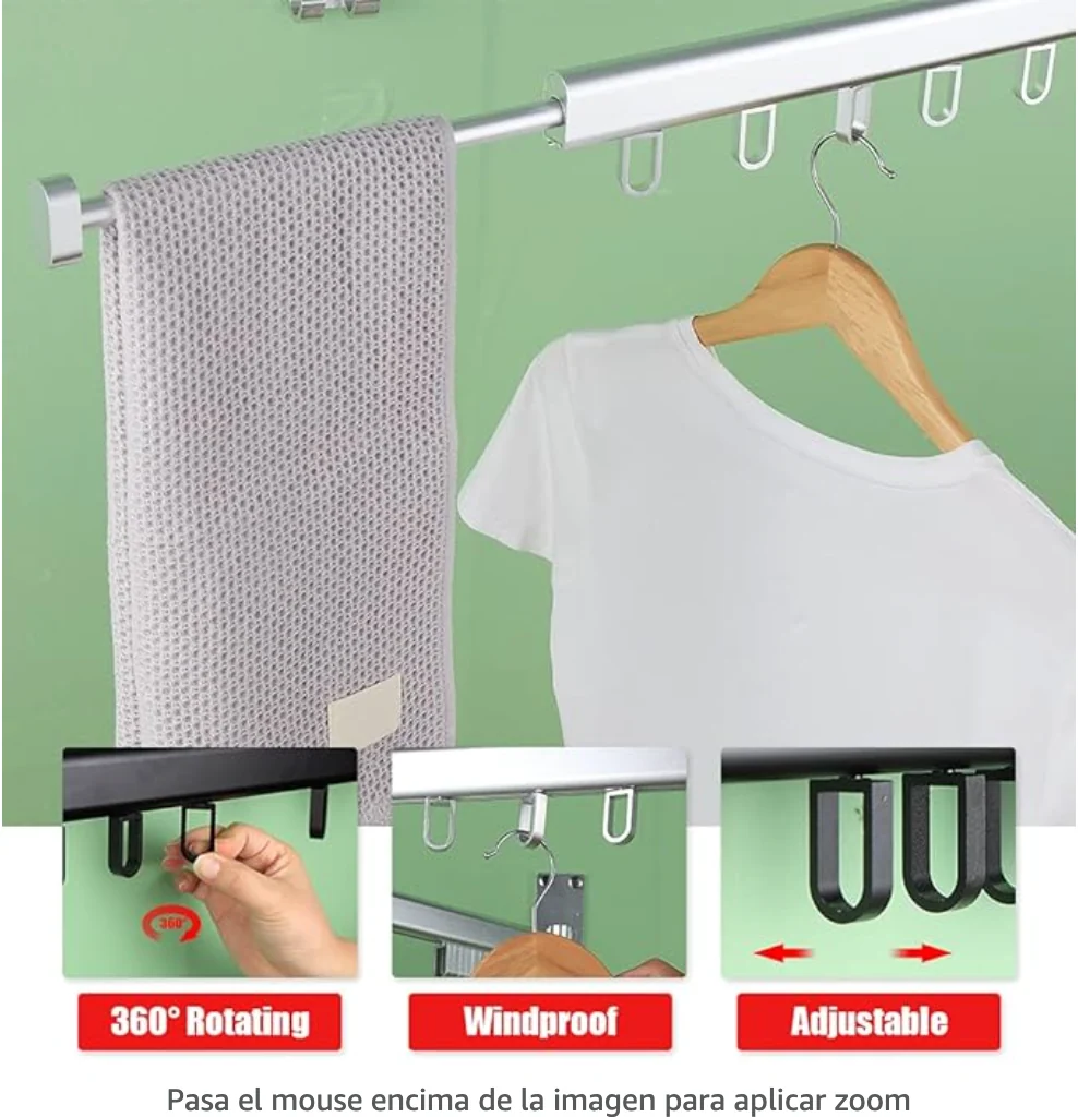 Tendedero Perchero Plegable de Pared Metalico - Imagen 9