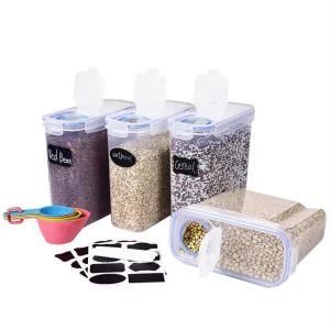 Set de 4 Recipientes Contenedor con Etiquetas y Cucharas Dosificadoras